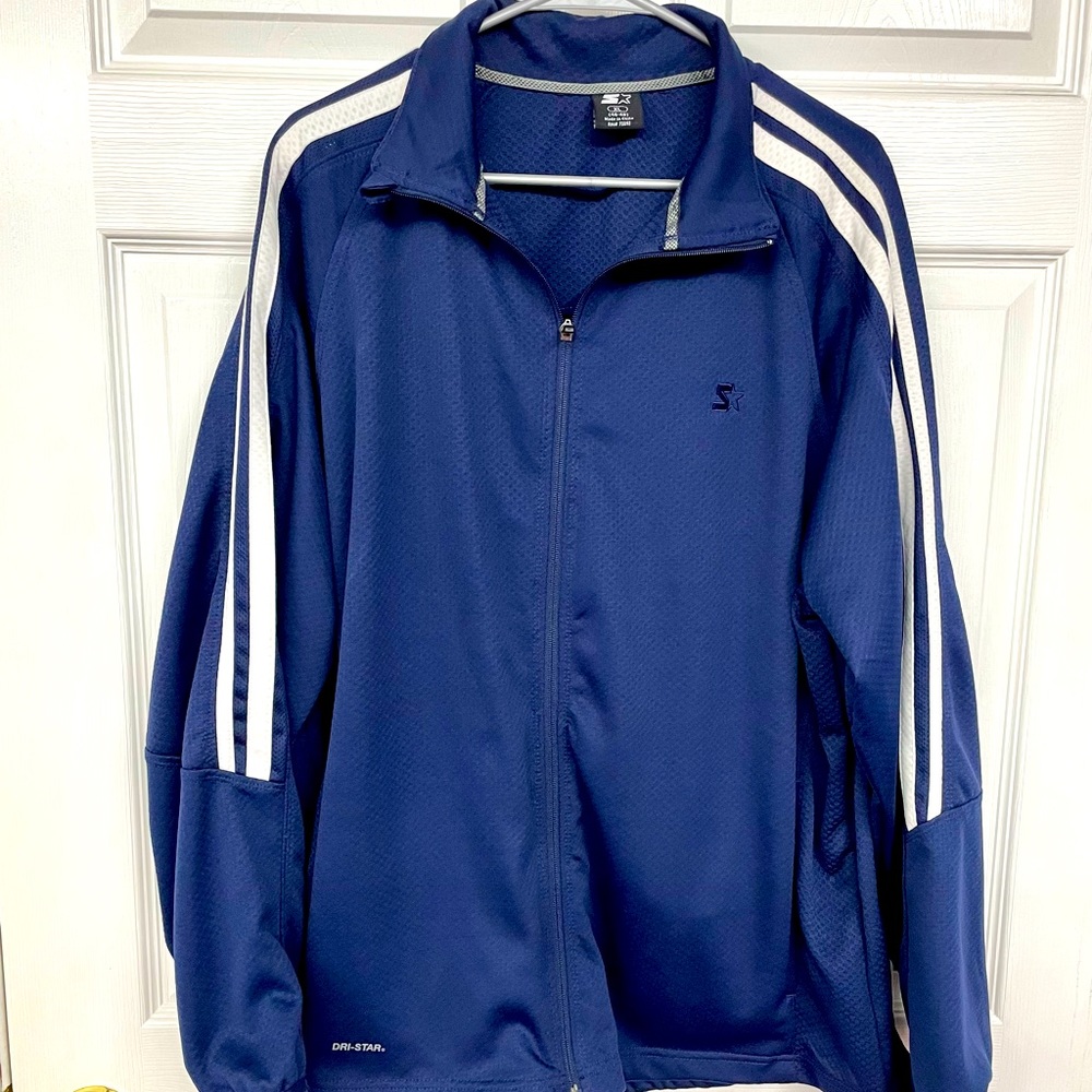 Starter jacket, XL, lightweight, Dri Star, Blue, white stripes, pockets.